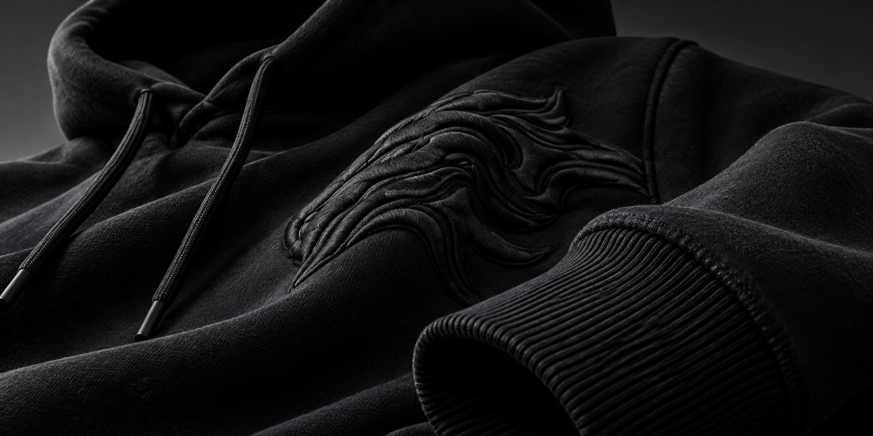 Detailaufnahme schwarzer Premium Hoodie Stoff
