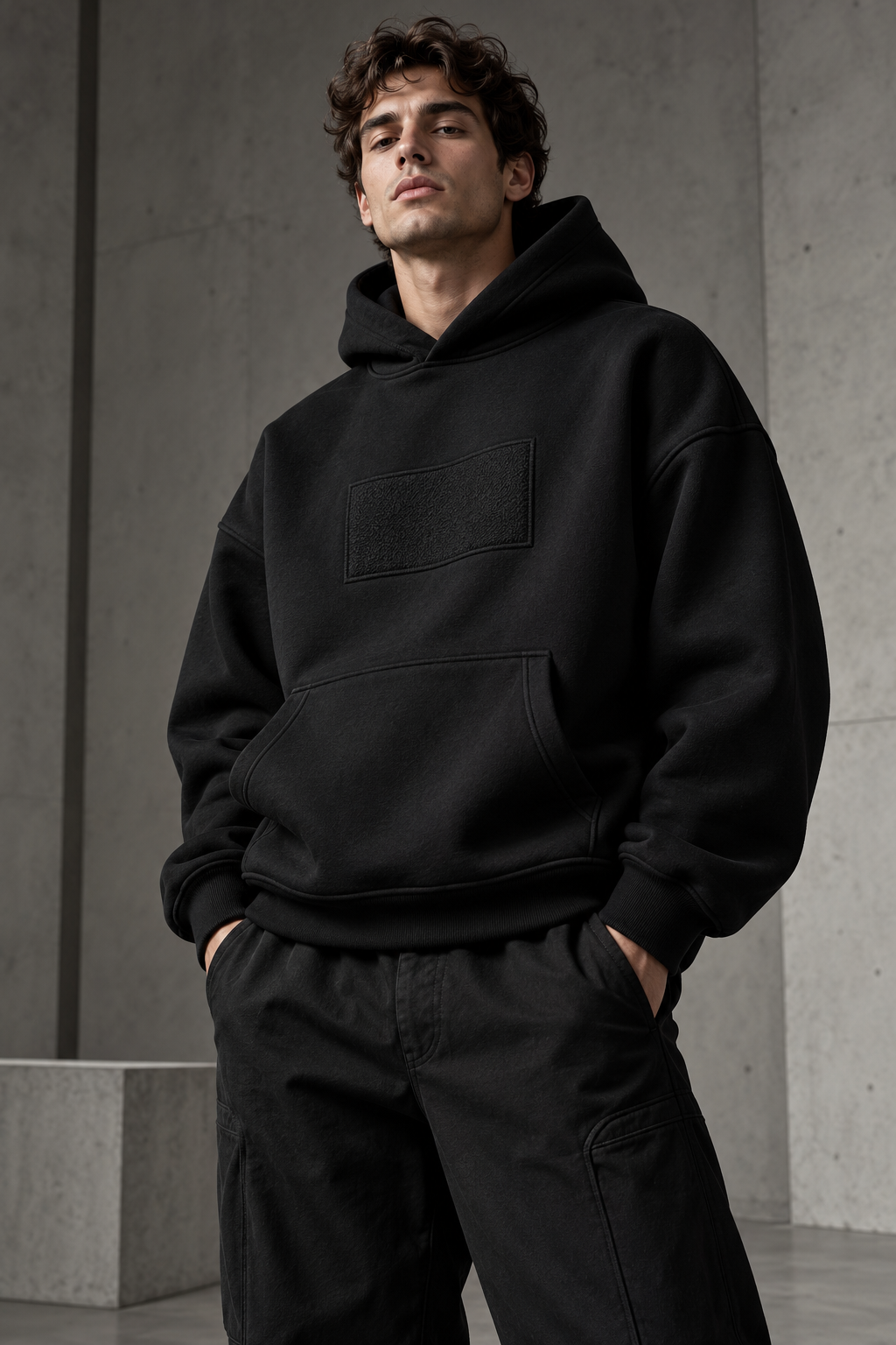 Schwarzer Premium Hoodie Editorial